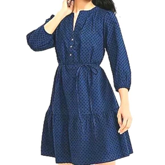 LOFT Dresses & Skirts - LOFT~Woman Size L~ Navy Blue Henley Flounce Shirtdress Fully Lined.